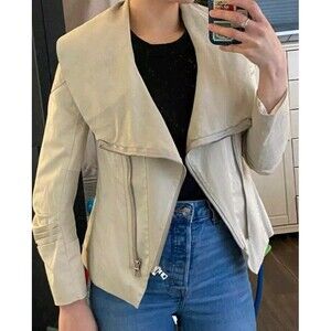 Alice + Olivia 'Stephan' Stretch Cotton & Leather Jacket Size S